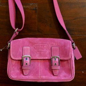 Coach pink leather suede small crossbody bag